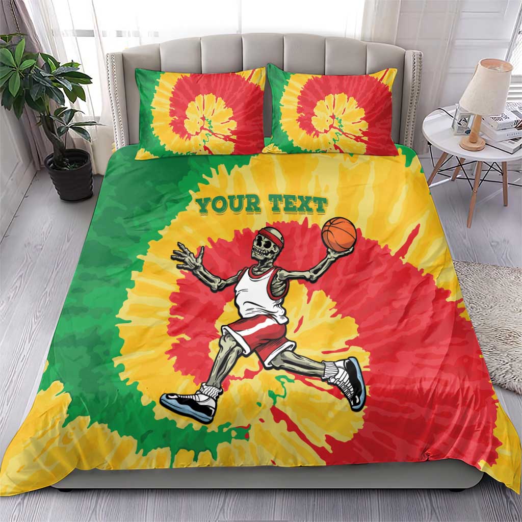 Lithuania Basketball Skeleton Personalized Bedding Set Skullman Lithuania Tie Dye