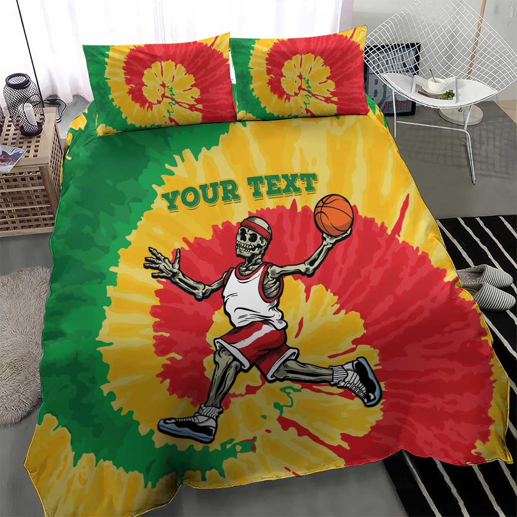 Lithuania Basketball Skeleton Personalized Bedding Set Skullman Lithuania Tie Dye