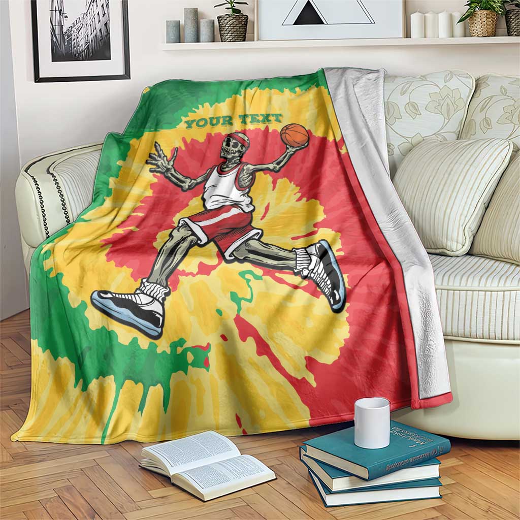 Lithuania Basketball Skeleton Personalized Blanket Skullman Lithuania Tie Dye