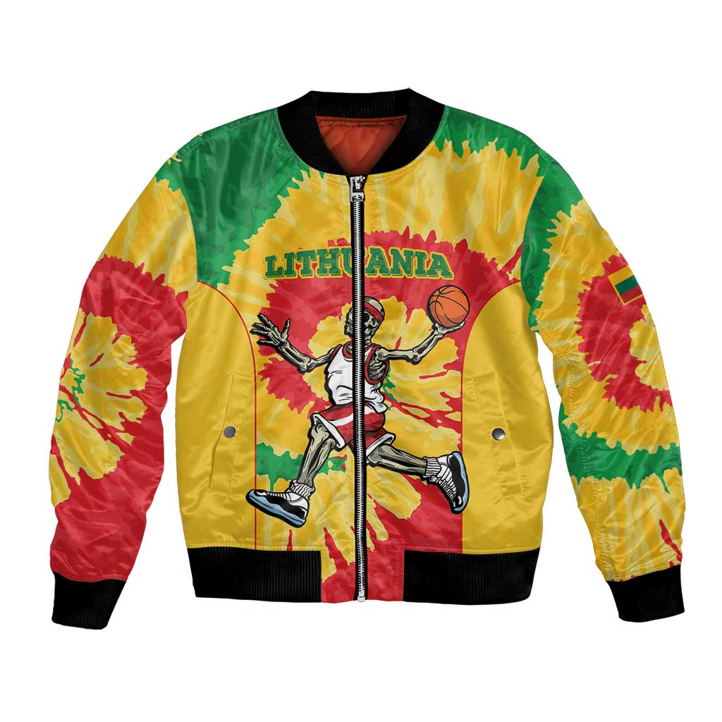 Lithuania Basketball Skeleton Personalized Bomber Jacket Skullman Lithuania Tie Dye