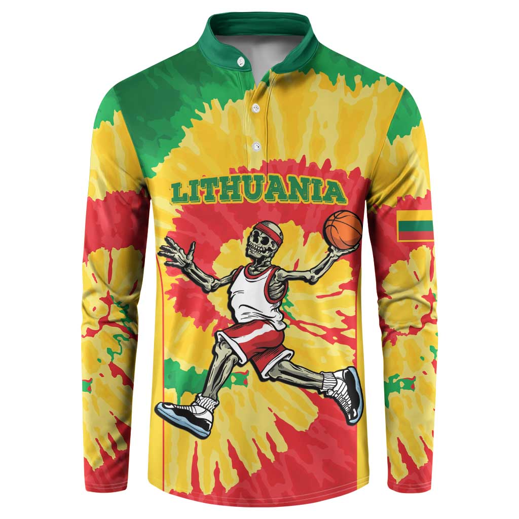 Lithuania Basketball Skeleton Personalized Button Sweatshirt Skullman Lithuania Tie Dye