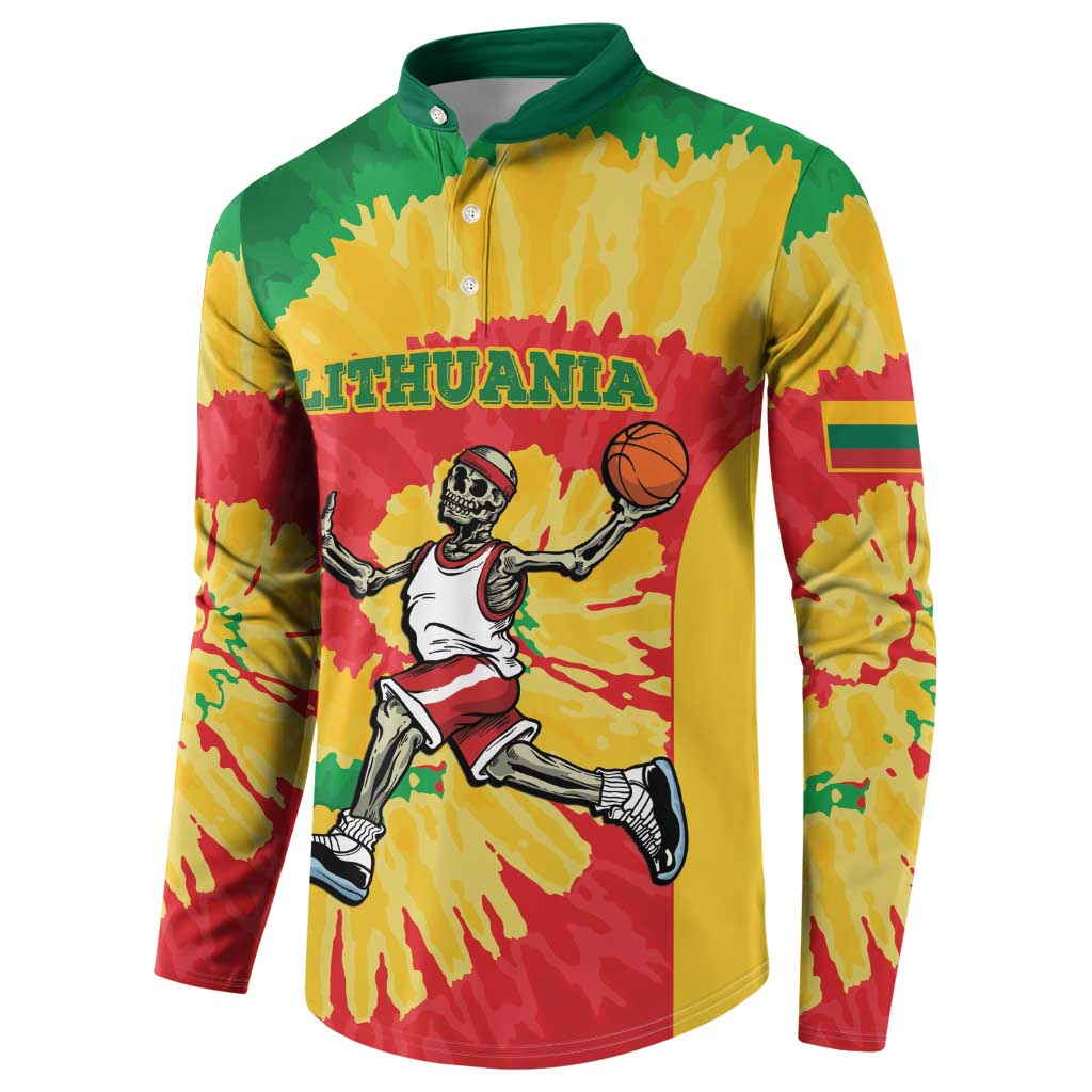 Lithuania Basketball Skeleton Personalized Button Sweatshirt Skullman Lithuania Tie Dye