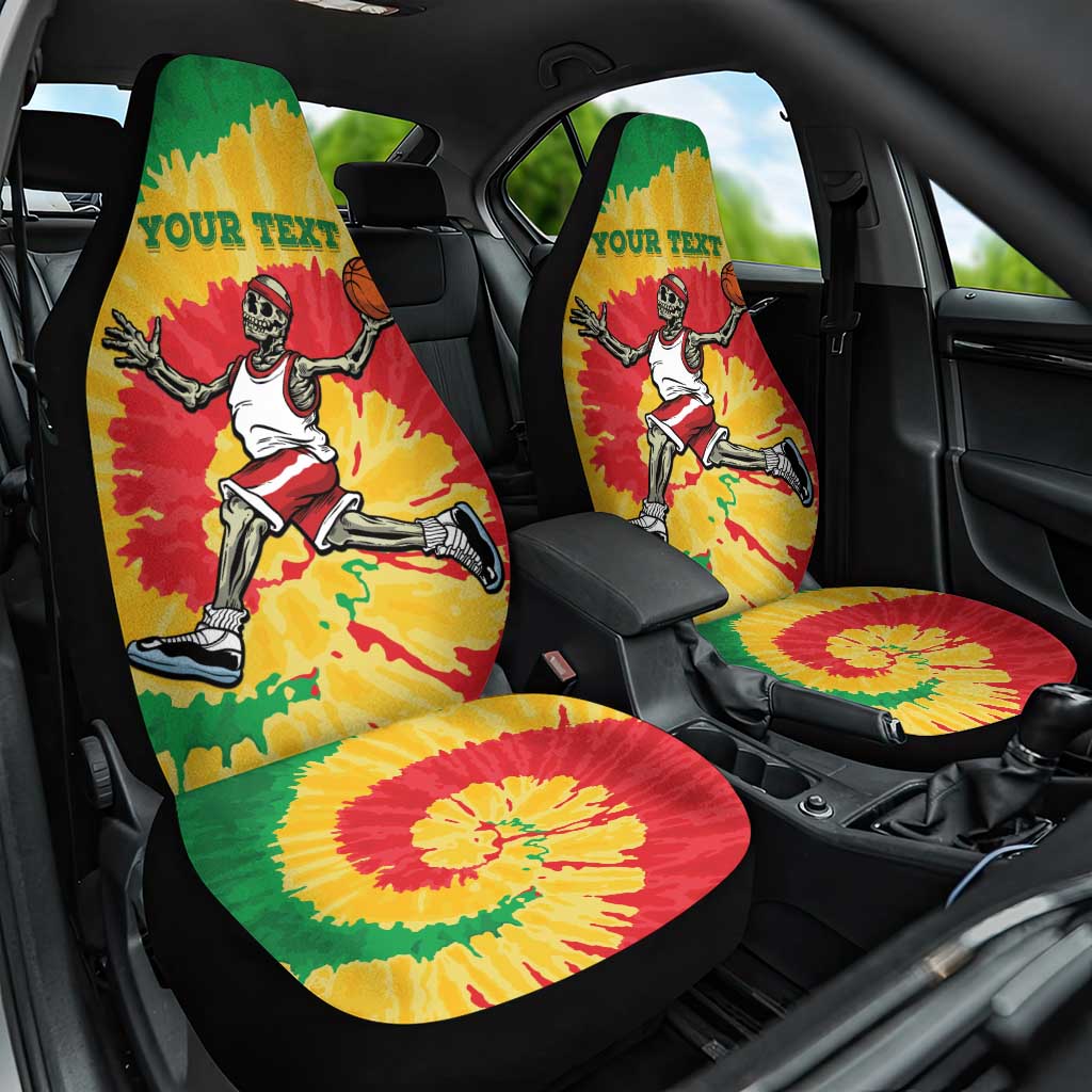 Lithuania Basketball Skeleton Personalized Car Seat Cover Skullman Lithuania Tie Dye