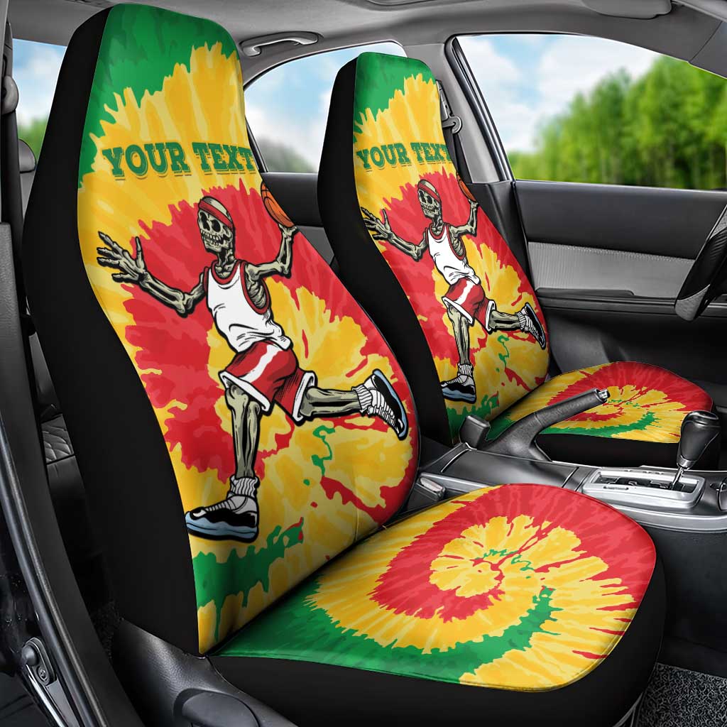 Lithuania Basketball Skeleton Personalized Car Seat Cover Skullman Lithuania Tie Dye