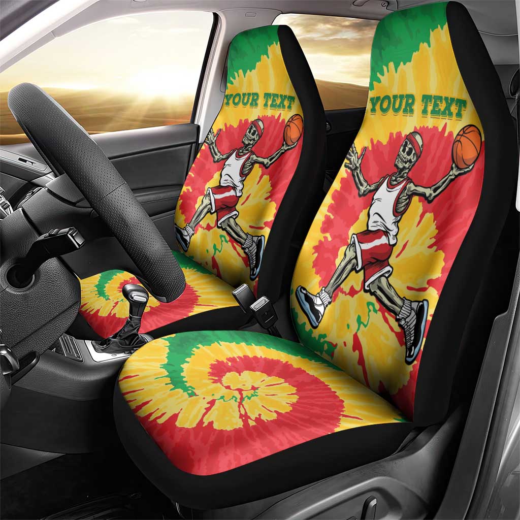 Lithuania Basketball Skeleton Personalized Car Seat Cover Skullman Lithuania Tie Dye