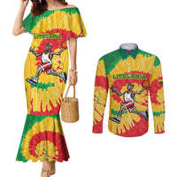 Lithuania Basketball Skeleton Personalized Couples Matching Mermaid Dress and Long Sleeve Button Shirt Skullman Lithuania Tie Dye