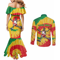 Lithuania Basketball Skeleton Personalized Couples Matching Mermaid Dress and Long Sleeve Button Shirt Skullman Lithuania Tie Dye