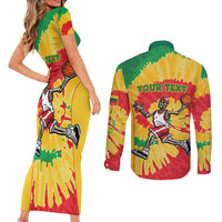 Lithuania Basketball Skeleton Personalized Couples Matching Short Sleeve Bodycon Dress and Long Sleeve Button Shirt Skullman Lithuania Tie Dye