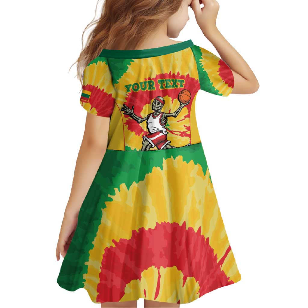 Lithuania Basketball Skeleton Personalized Family Matching Long Sleeve Bodycon Dress and Hawaiian Shirt Skullman Lithuania Tie Dye