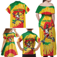 Lithuania Basketball Skeleton Personalized Family Matching Off Shoulder Maxi Dress and Hawaiian Shirt Skullman Lithuania Tie Dye