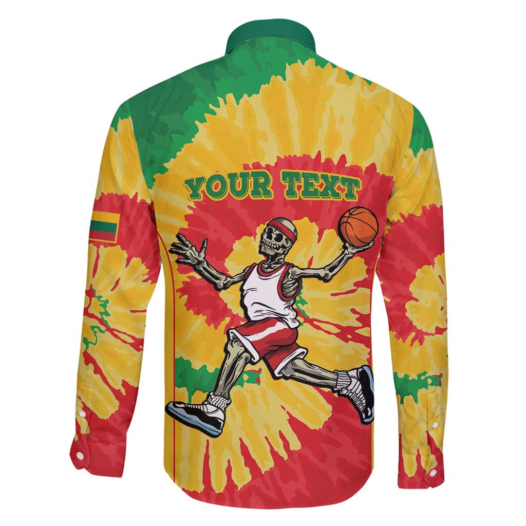 Lithuania Basketball Skeleton Personalized Family Matching Off Shoulder Maxi Dress and Hawaiian Shirt Skullman Lithuania Tie Dye