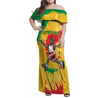 Lithuania Basketball Skeleton Personalized Family Matching Off Shoulder Maxi Dress and Hawaiian Shirt Skullman Lithuania Tie Dye