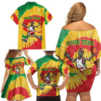Lithuania Basketball Skeleton Personalized Family Matching Off Shoulder Short Dress and Hawaiian Shirt Skullman Lithuania Tie Dye