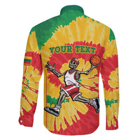 Lithuania Basketball Skeleton Personalized Family Matching Off Shoulder Short Dress and Hawaiian Shirt Skullman Lithuania Tie Dye