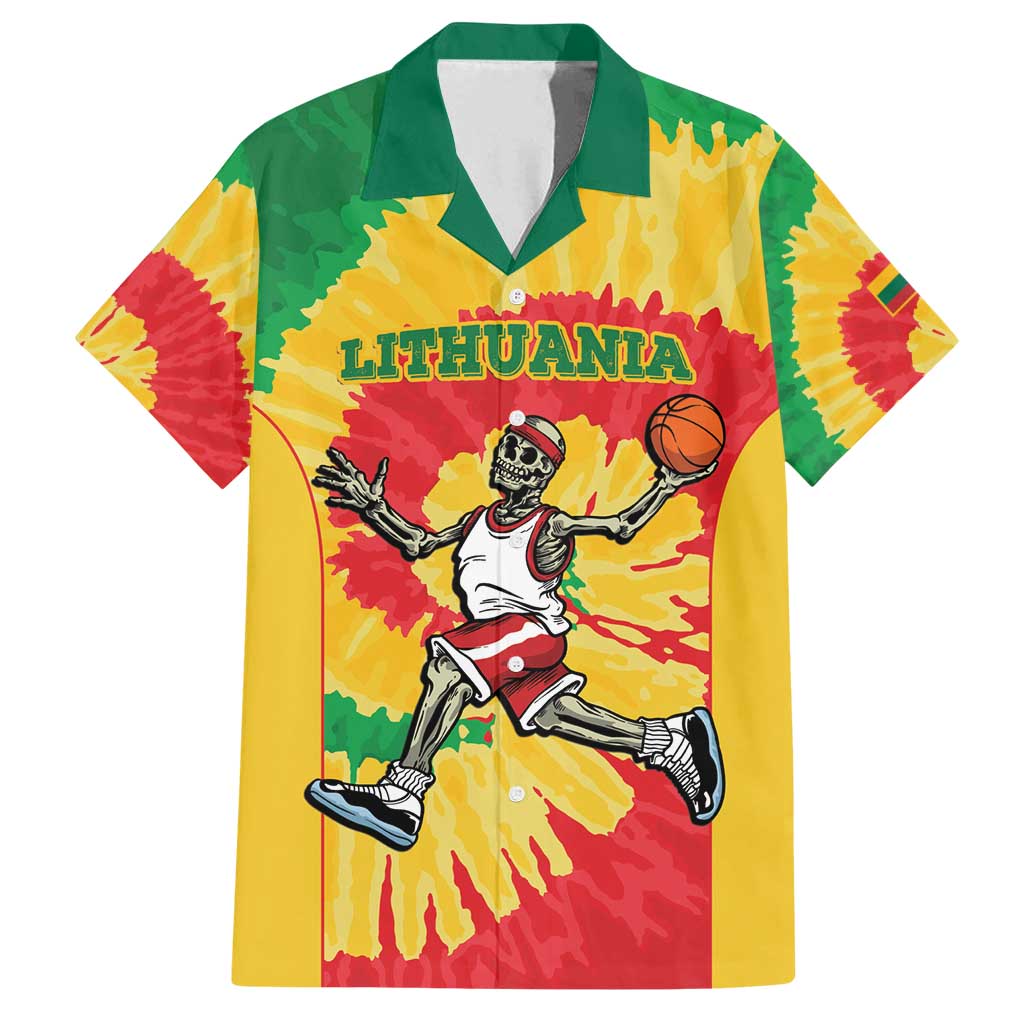 Lithuania Basketball Skeleton Personalized Family Matching Puletasi and Hawaiian Shirt Skullman Lithuania Tie Dye