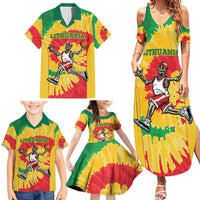 Lithuania Basketball Skeleton Personalized Family Matching Summer Maxi Dress and Hawaiian Shirt Skullman Lithuania Tie Dye