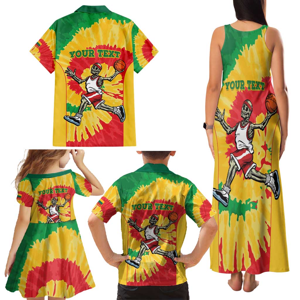Lithuania Basketball Skeleton Personalized Family Matching Tank Maxi Dress and Hawaiian Shirt Skullman Lithuania Tie Dye