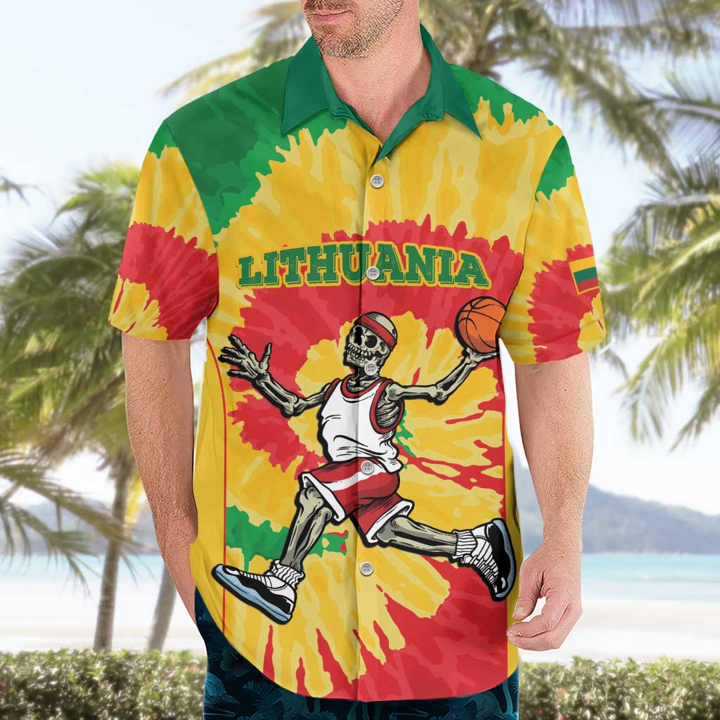 Lithuania Basketball Skeleton Personalized Hawaiian Shirt Skullman Lithuania Tie Dye