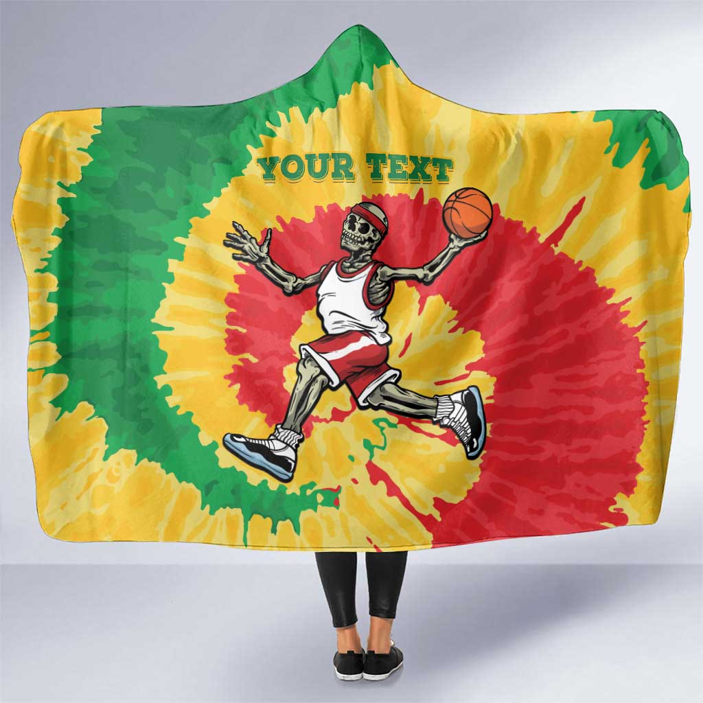 Lithuania Basketball Skeleton Personalized Hooded Blanket Skullman Lithuania Tie Dye