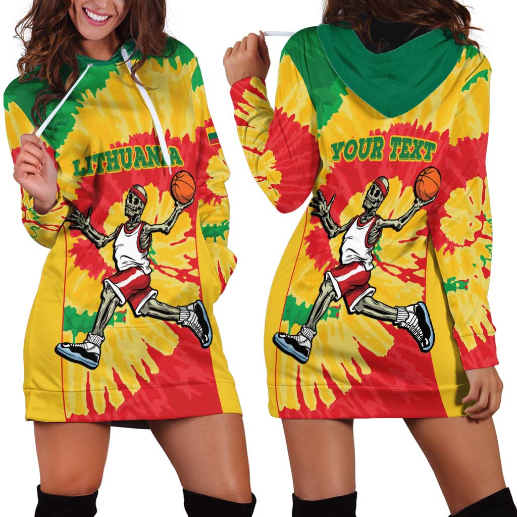 Lithuania Basketball Skeleton Personalized Hoodie Dress Skullman Lithuania Tie Dye