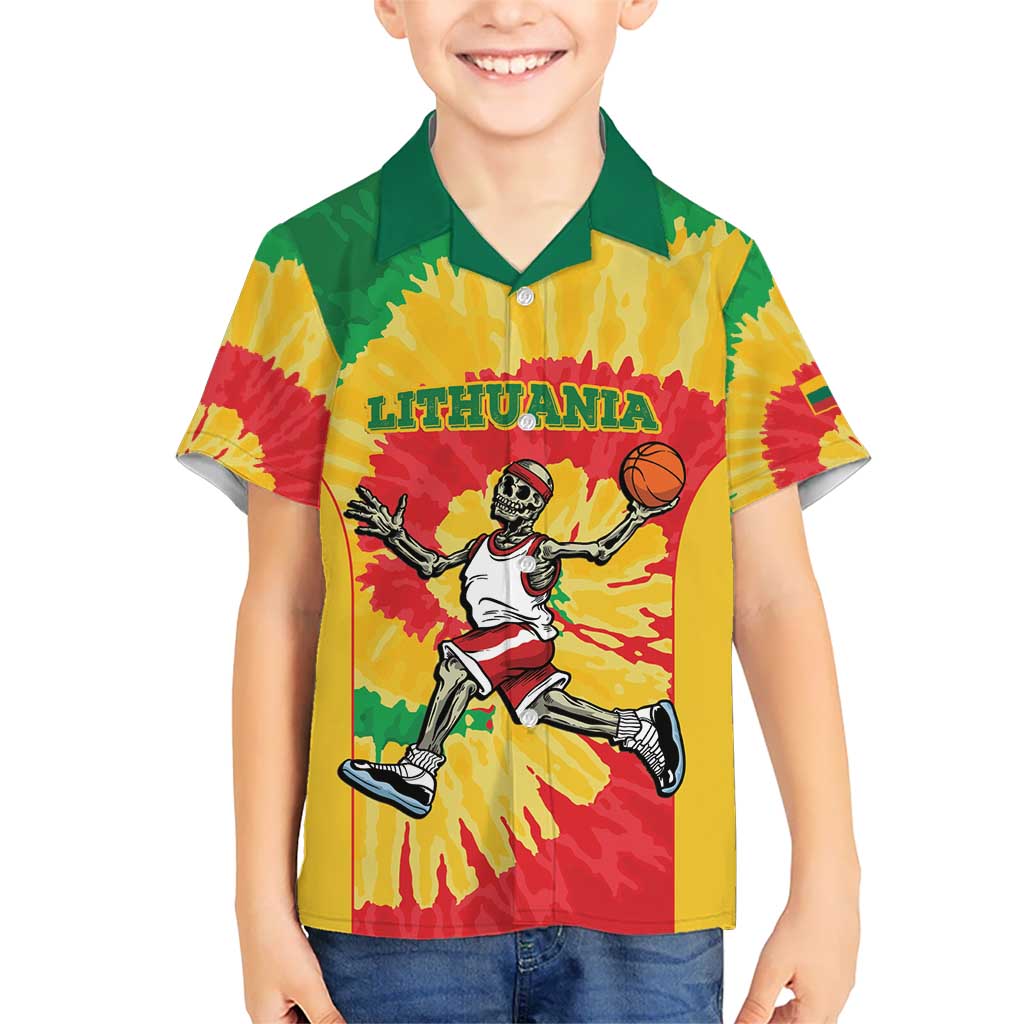 Lithuania Basketball Skeleton Personalized Kid Hawaiian Shirt Skullman Lithuania Tie Dye