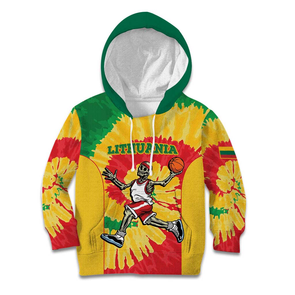 Lithuania Basketball Skeleton Personalized Kid Hoodie Skullman Lithuania Tie Dye