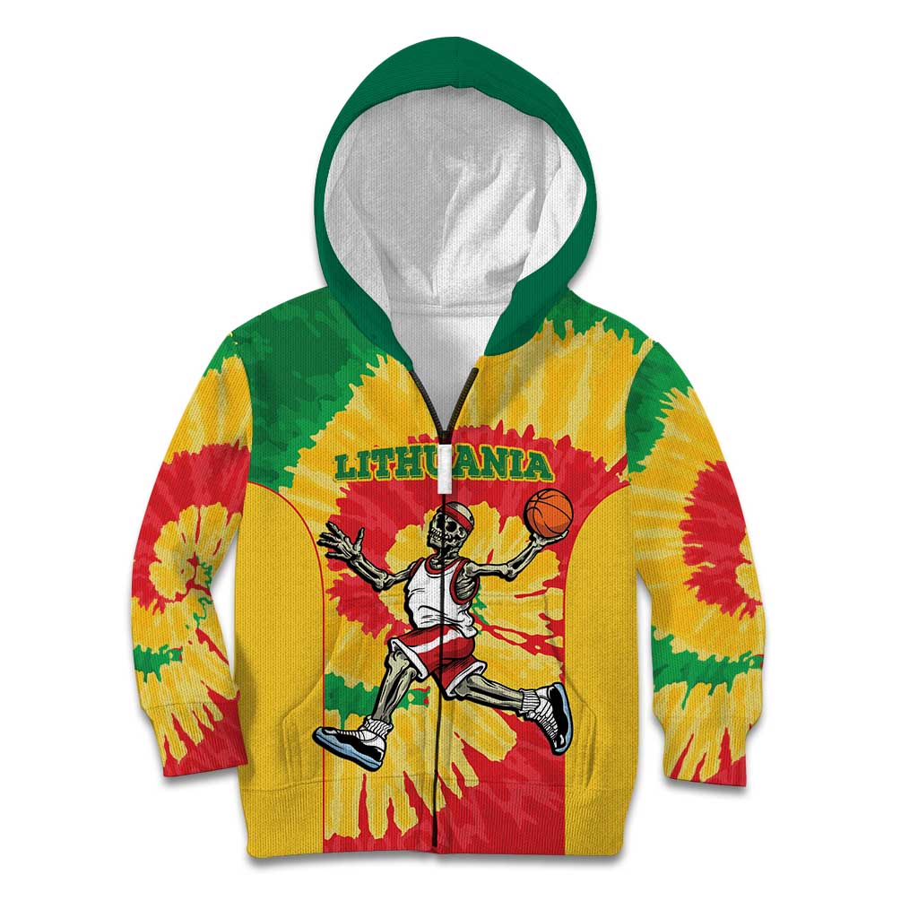 Lithuania Basketball Skeleton Personalized Kid Hoodie Skullman Lithuania Tie Dye