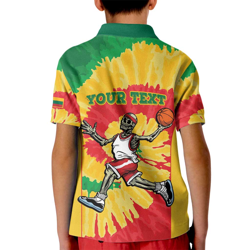 Lithuania Basketball Skeleton Personalized Kid Polo Shirt Skullman Lithuania Tie Dye