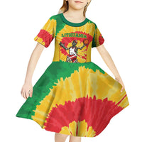 Lithuania Basketball Skeleton Personalized Kid Short Sleeve Dress Skullman Lithuania Tie Dye