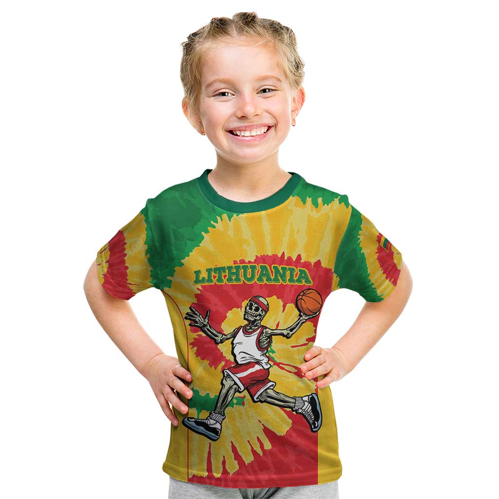 Lithuania Basketball Skeleton Personalized Kid T Shirt Skullman Lithuania Tie Dye
