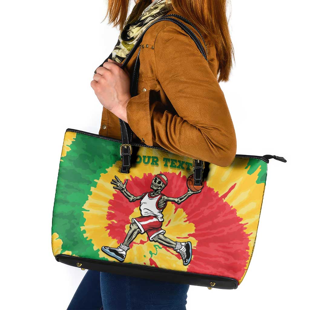 Lithuania Basketball Skeleton Personalized Leather Tote Bag Skullman Lithuania Tie Dye
