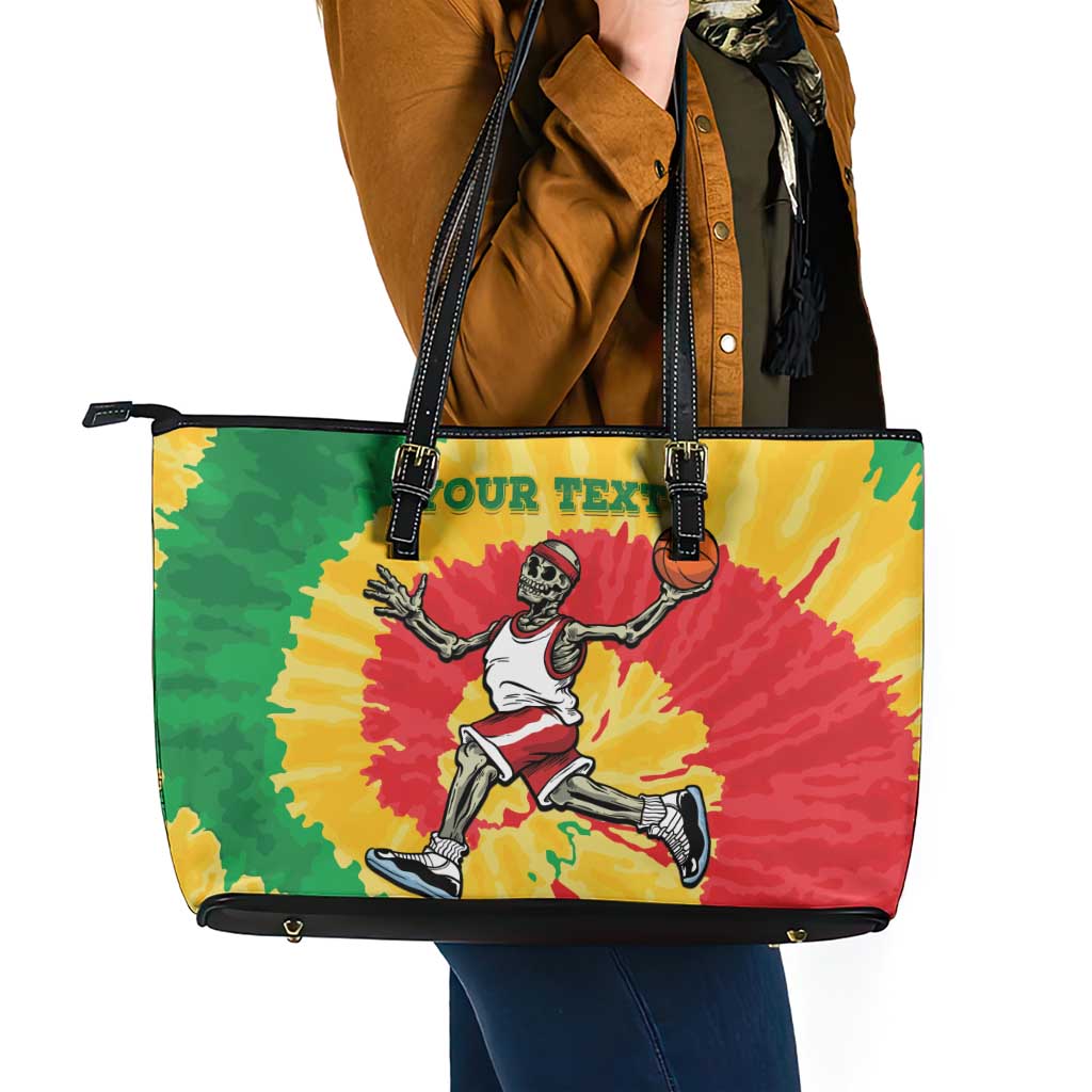 Lithuania Basketball Skeleton Personalized Leather Tote Bag Skullman Lithuania Tie Dye