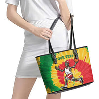 Lithuania Basketball Skeleton Personalized Leather Tote Bag Skullman Lithuania Tie Dye