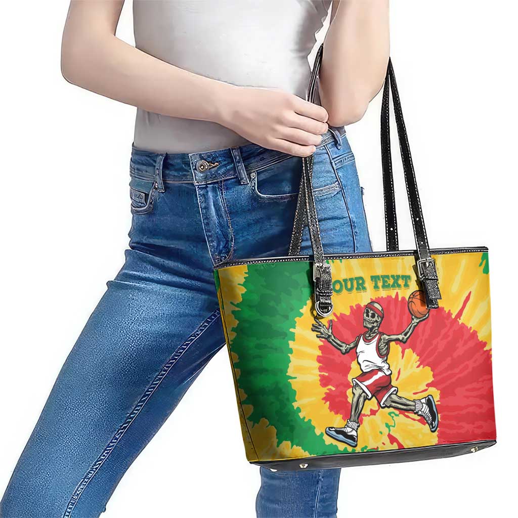 Lithuania Basketball Skeleton Personalized Leather Tote Bag Skullman Lithuania Tie Dye