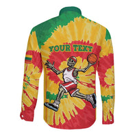 Lithuania Basketball Skeleton Personalized Long Sleeve Button Shirt Skullman Lithuania Tie Dye