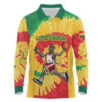 Lithuania Basketball Skeleton Personalized Long Sleeve Polo Shirt Skullman Lithuania Tie Dye
