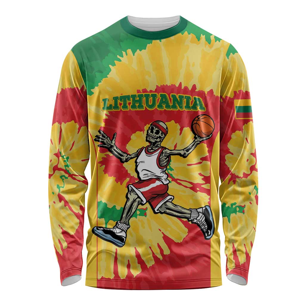 Lithuania Basketball Skeleton Personalized Long Sleeve Shirt Skullman Lithuania Tie Dye
