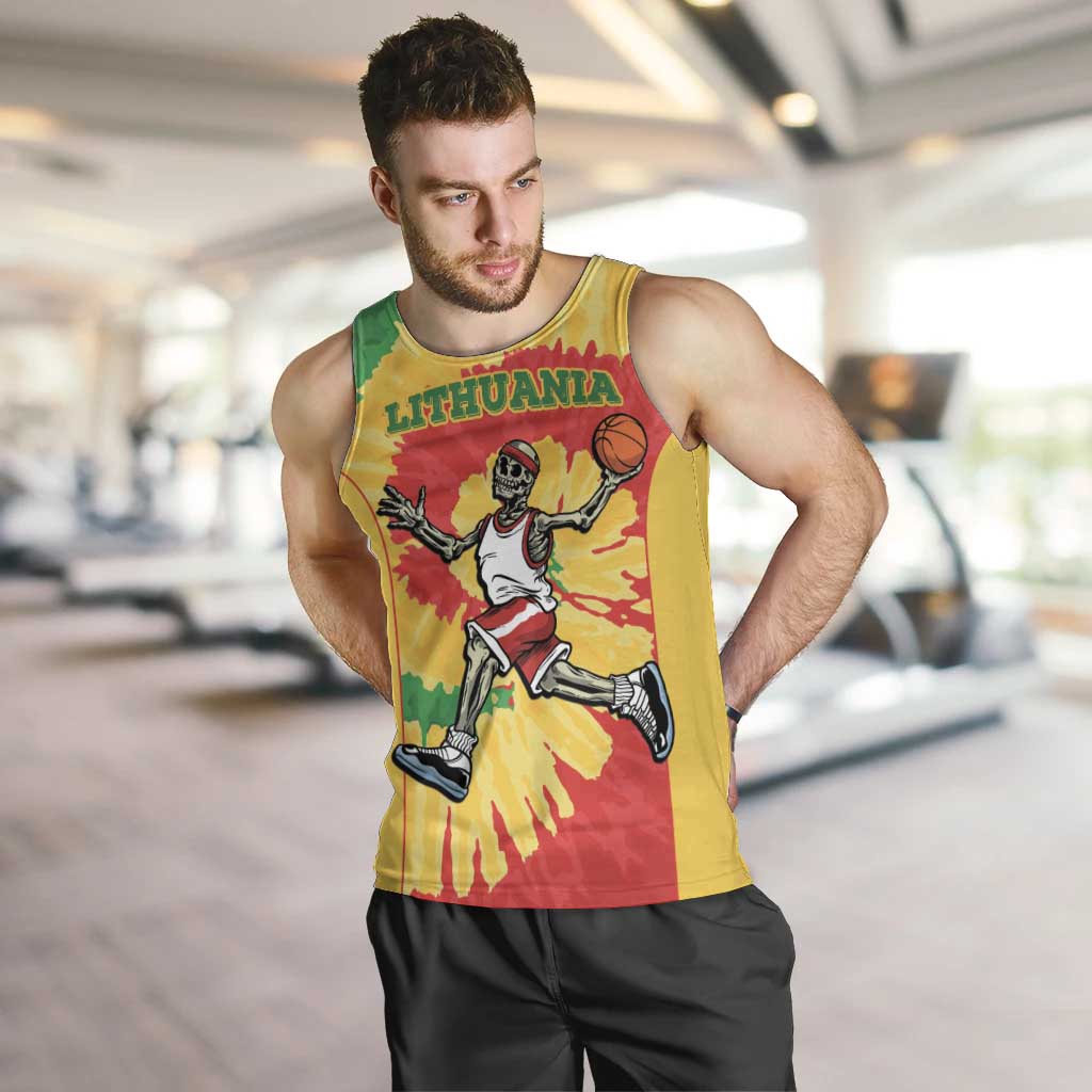 Lithuania Basketball Skeleton Personalized Men Tank Top Skullman Lithuania Tie Dye