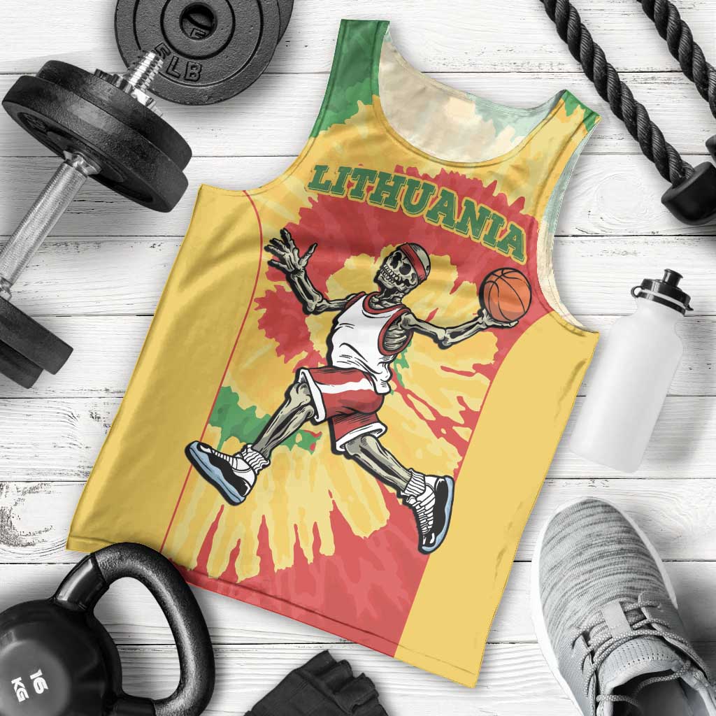 Lithuania Basketball Skeleton Personalized Men Tank Top Skullman Lithuania Tie Dye