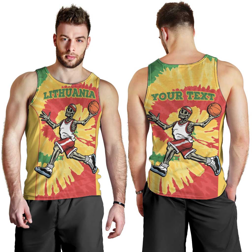Lithuania Basketball Skeleton Personalized Men Tank Top Skullman Lithuania Tie Dye