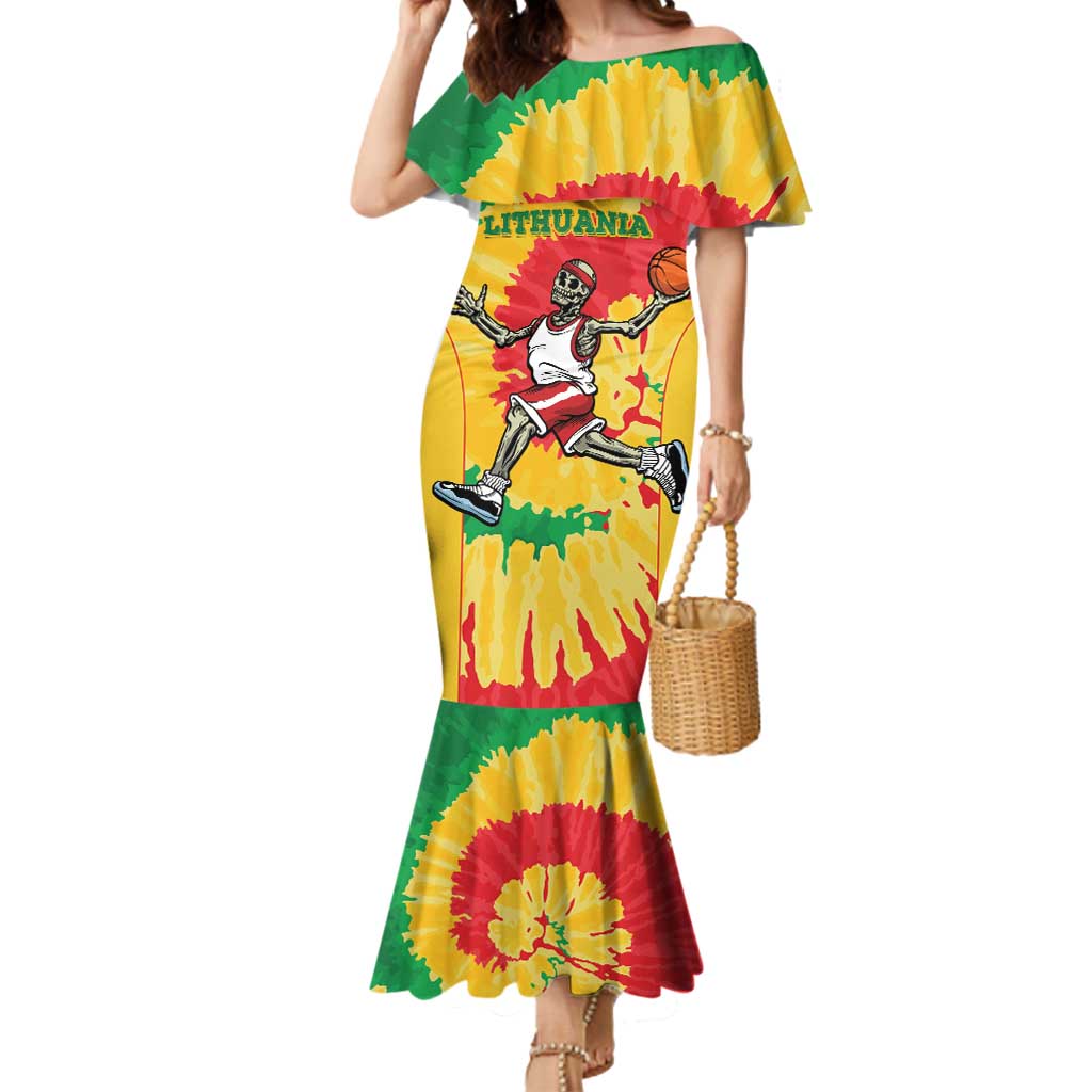 Lithuania Basketball Skeleton Personalized Mermaid Dress Skullman Lithuania Tie Dye