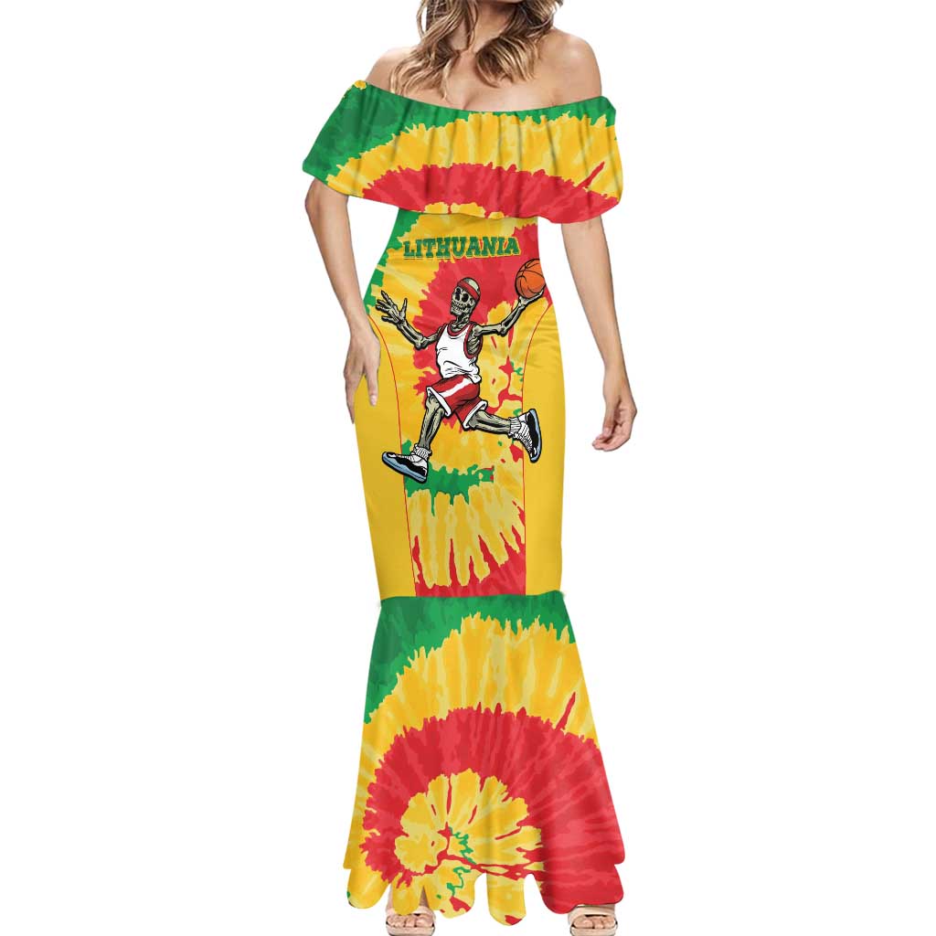 Lithuania Basketball Skeleton Personalized Mermaid Dress Skullman Lithuania Tie Dye