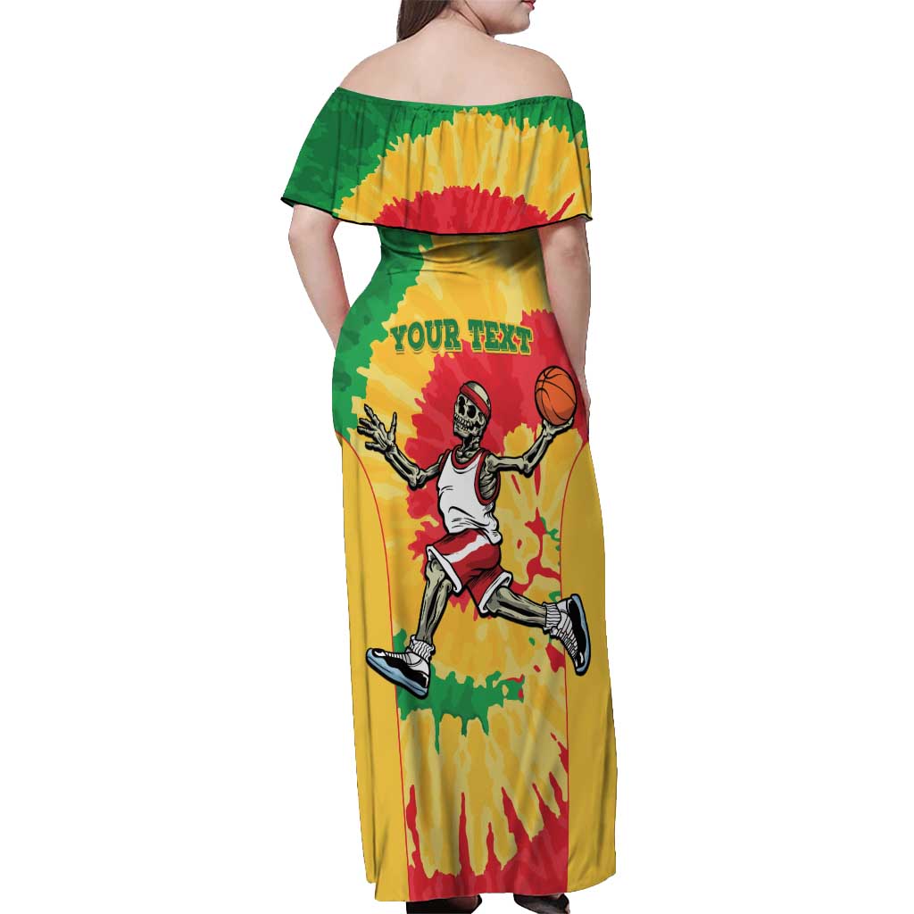 Lithuania Basketball Skeleton Personalized Off Shoulder Maxi Dress Skullman Lithuania Tie Dye