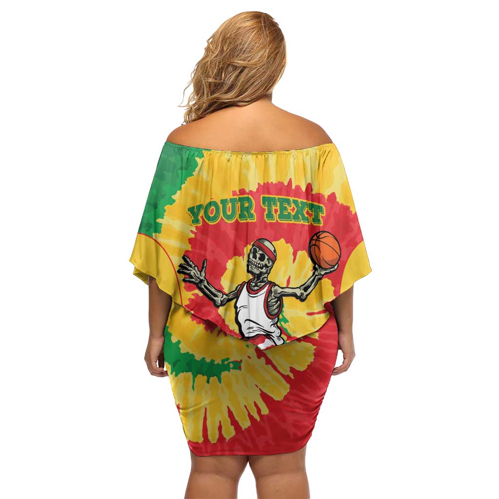 Lithuania Basketball Skeleton Personalized Off Shoulder Short Dress Skullman Lithuania Tie Dye