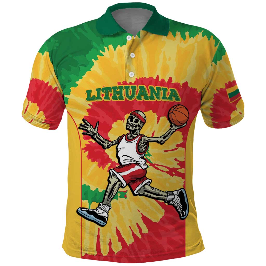 Lithuania Basketball Skeleton Personalized Polo Shirt Skullman Lithuania Tie Dye