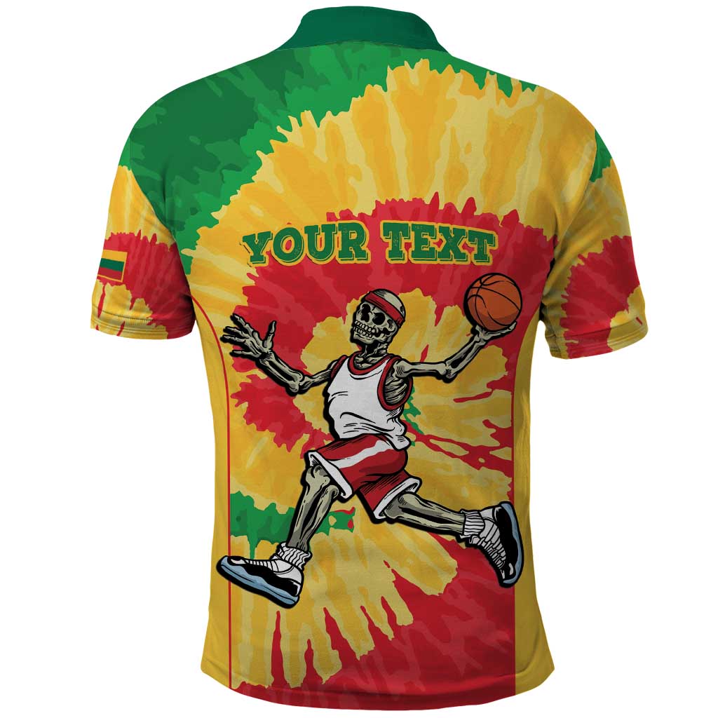 Lithuania Basketball Skeleton Personalized Polo Shirt Skullman Lithuania Tie Dye