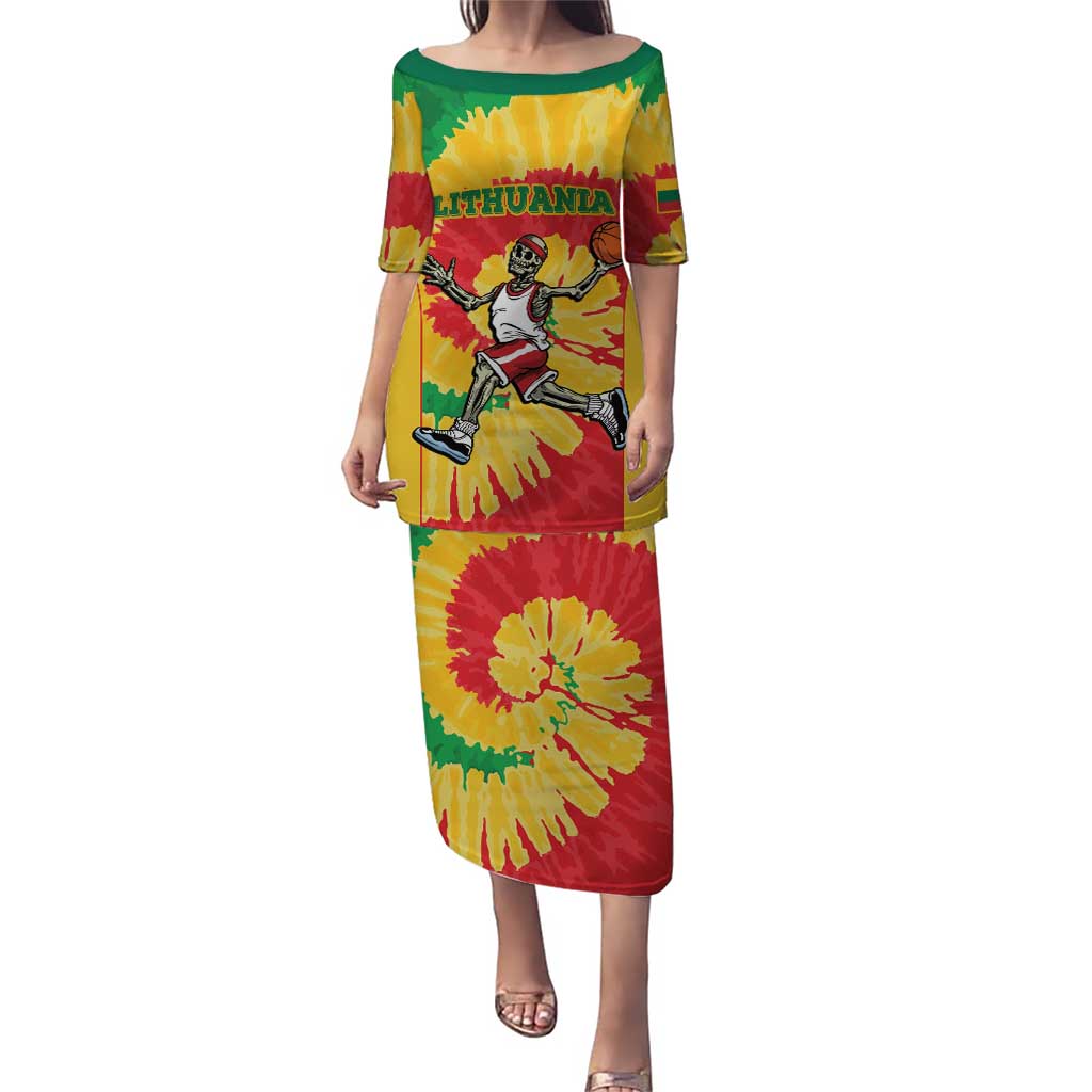 Lithuania Basketball Skeleton Personalized Puletasi Skullman Lithuania Tie Dye