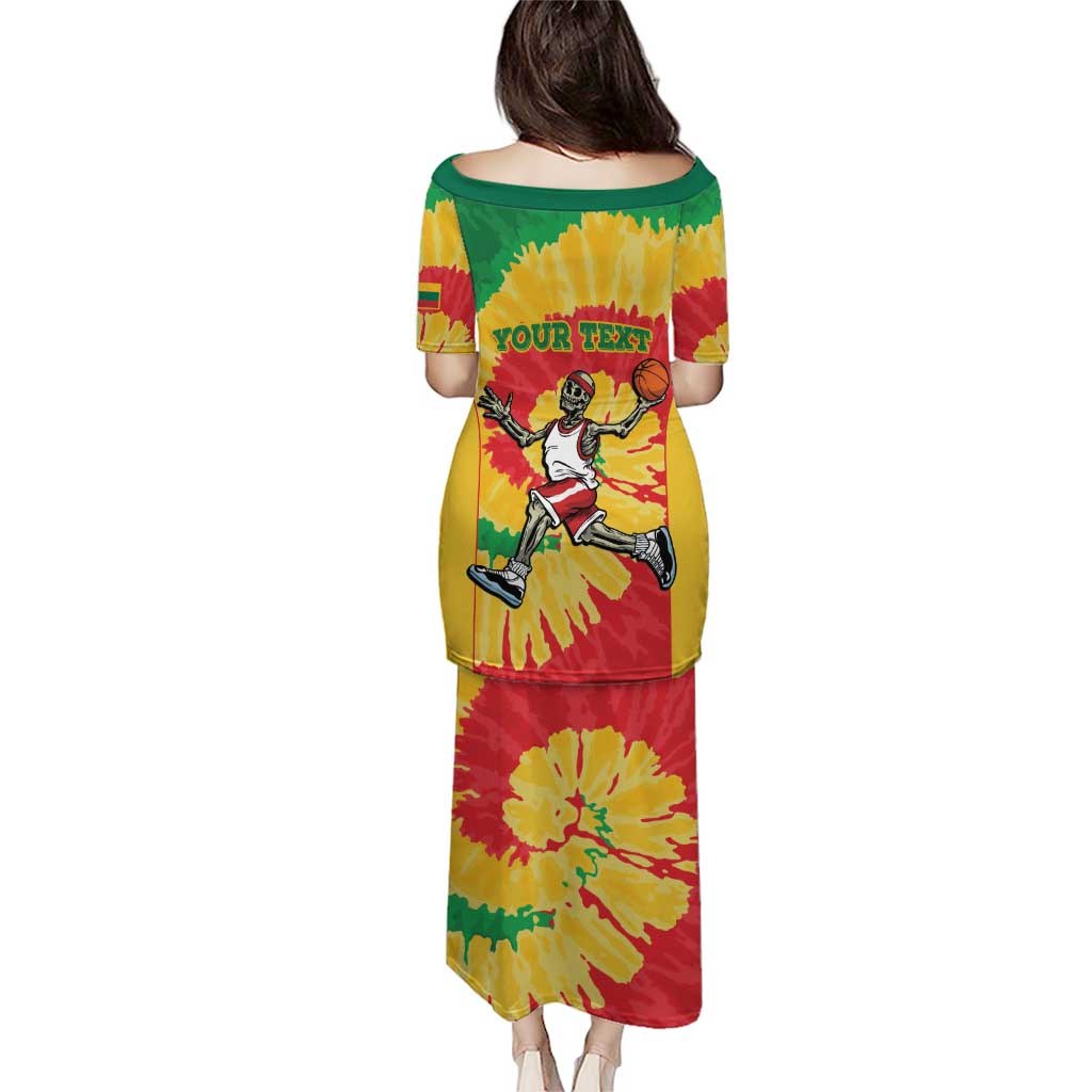 Lithuania Basketball Skeleton Personalized Puletasi Skullman Lithuania Tie Dye