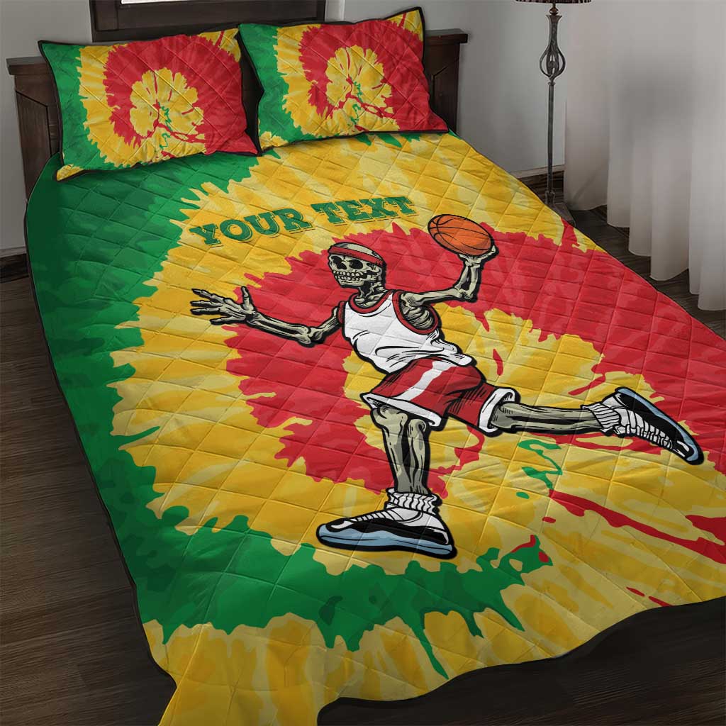 Lithuania Basketball Skeleton Personalized Quilt Bed Set Skullman Lithuania Tie Dye