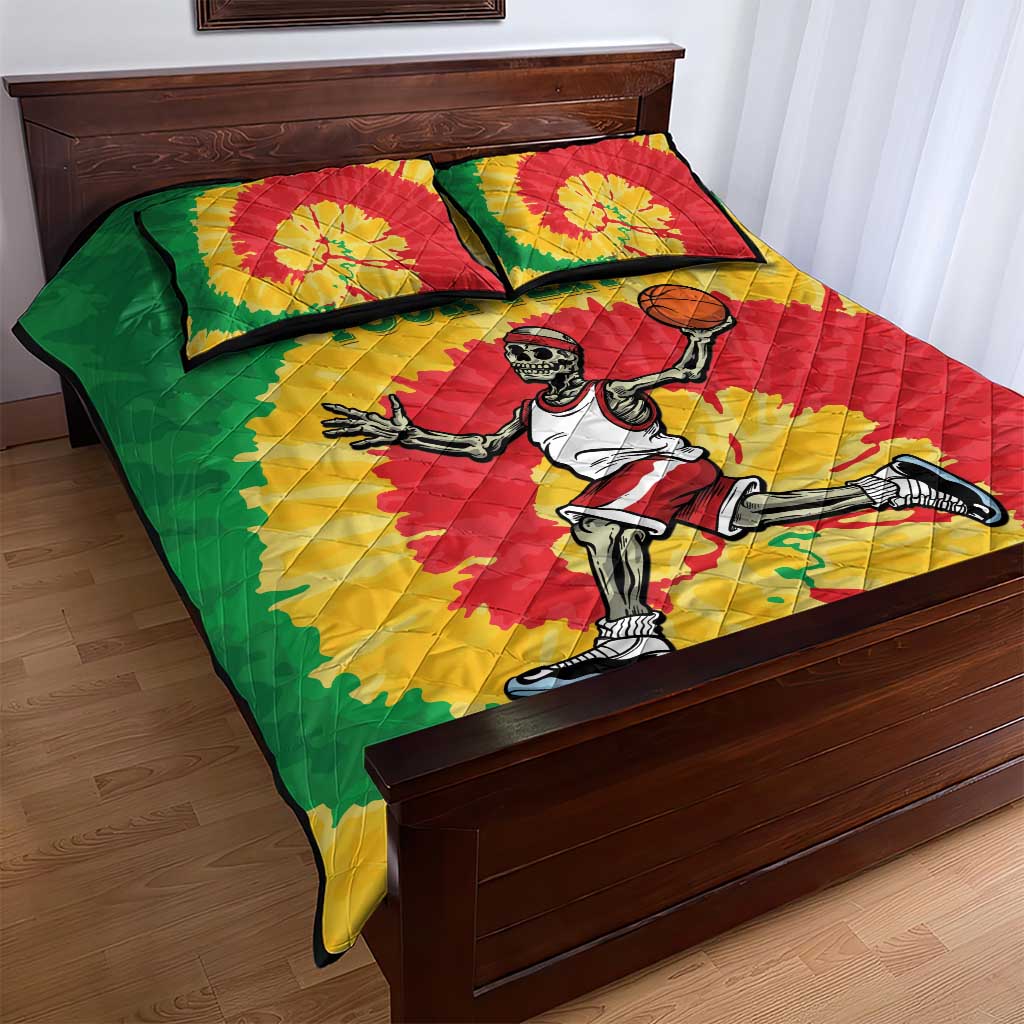 Lithuania Basketball Skeleton Personalized Quilt Bed Set Skullman Lithuania Tie Dye